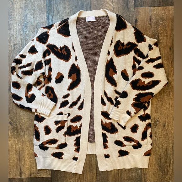 Small Pink Lily Honest With You Brown Animal Print Cardigan - Picture 2 of 4